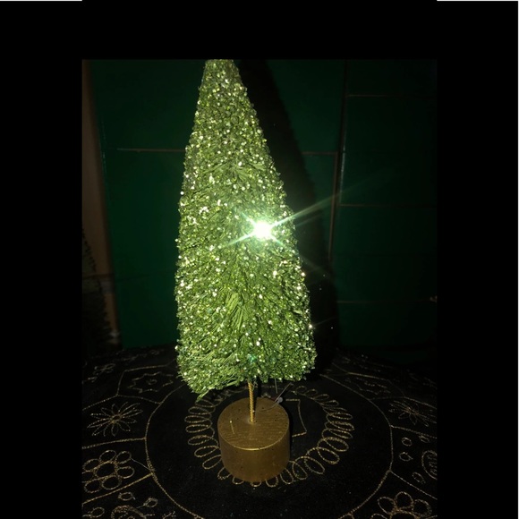 Trio of Glitter Bottle Brush Trees 10” Holiday Decor Display Tiered Tray New - Picture 3 of 5